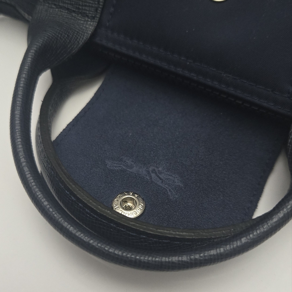 Longchamp Le Pliage XS mini tote Navy Blue Silver Handware Crossbody Top Handle - Picture 9 of 14